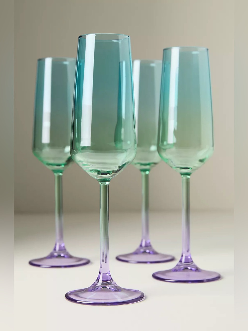 Brand New Anthropologie Alba Turquoise Flute Glasses, Set of 4, NWT